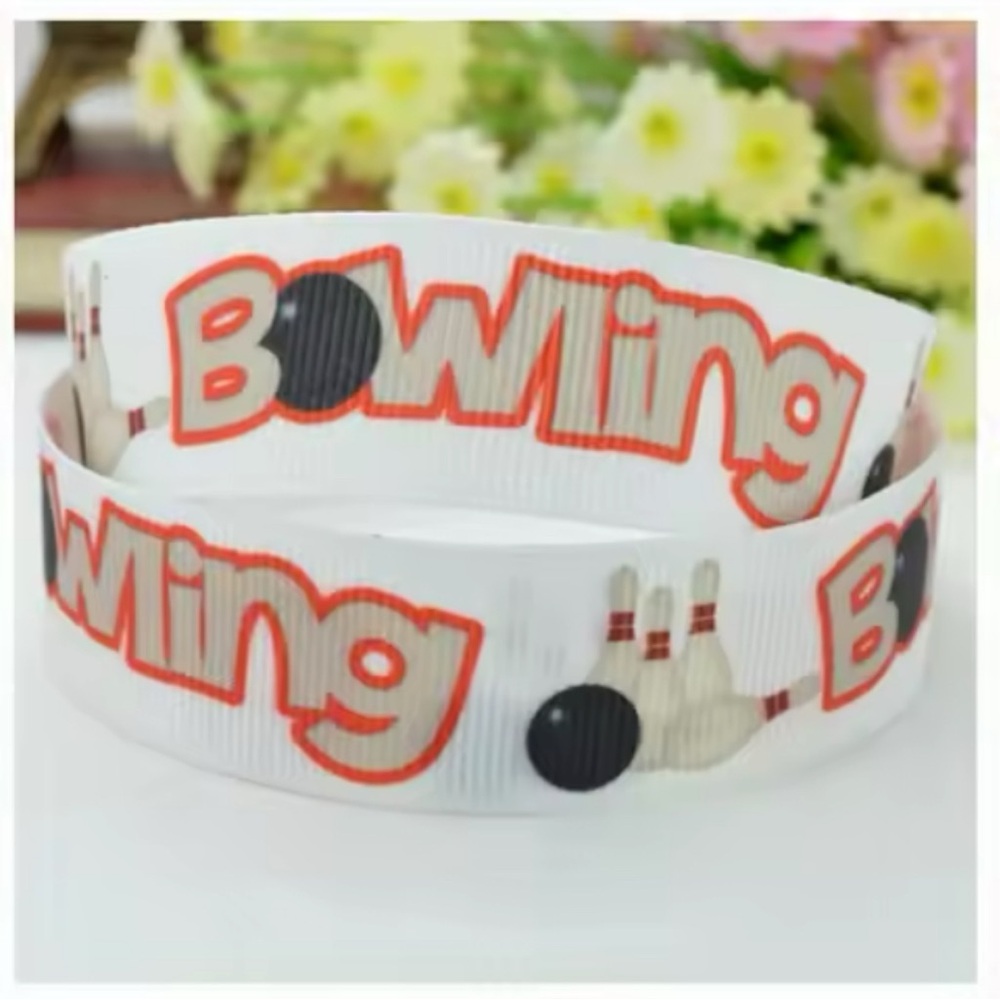 5yds Yards of Bowling Themed Grosgrain Ribbon